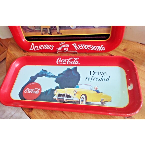 Two Vintage Coca Cola Trays "Drive Refreshed" & "Touring Car" 1990 - Picture 2 of 14